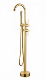KNB Floor Mounted Bath Mixer - PVD Gold - Image 1