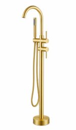 KNB Floor Mounted Bath Mixer - Brushed Gold - Image 1