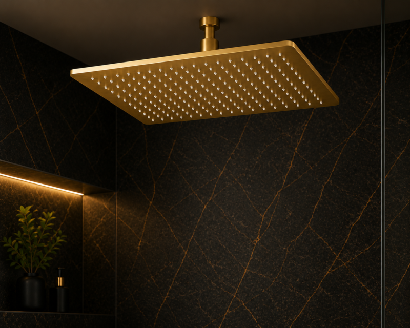 Luxury shower with golden accents