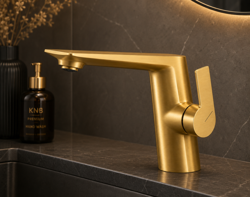 Elegant gold faucet in luxury bathroom