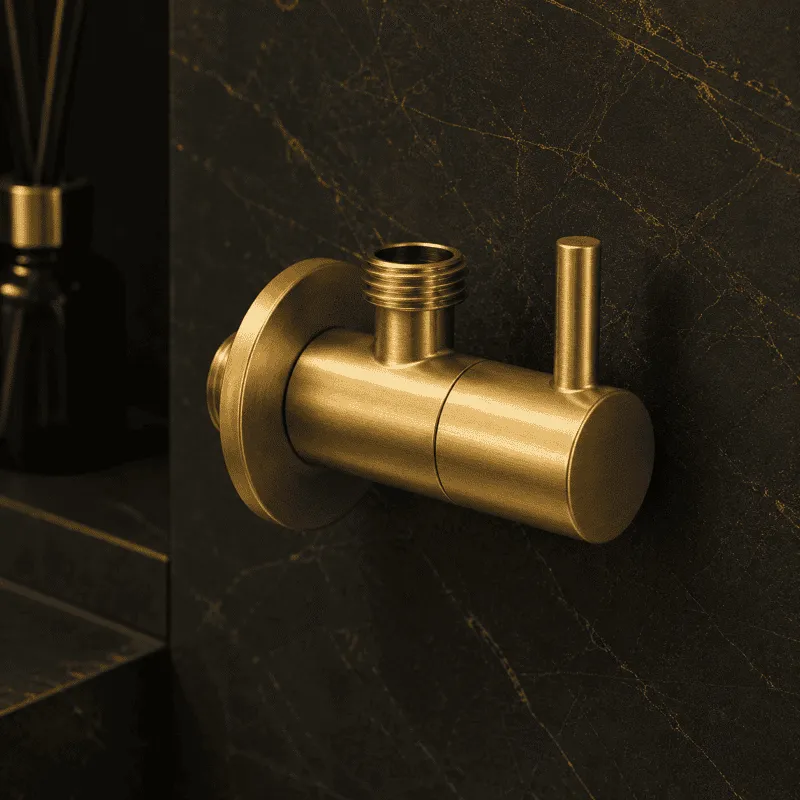 Elegant brass valve with marble backdrop