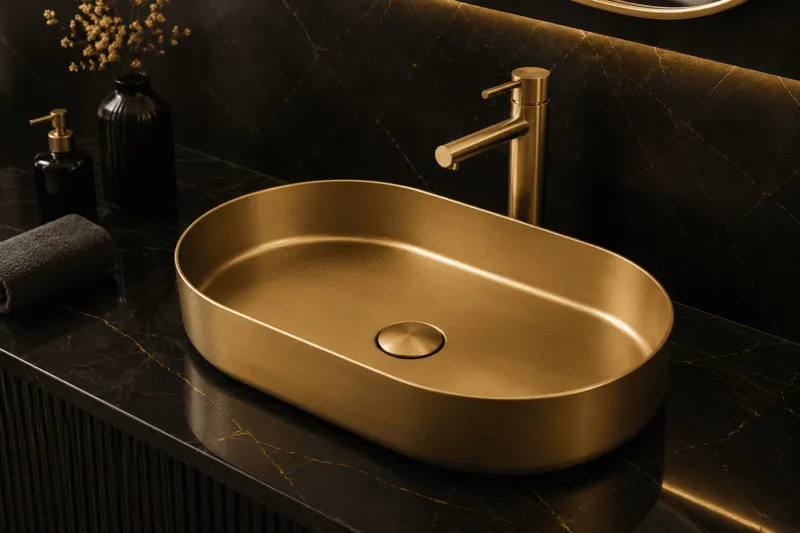 Luxurious gold and black bathroom design